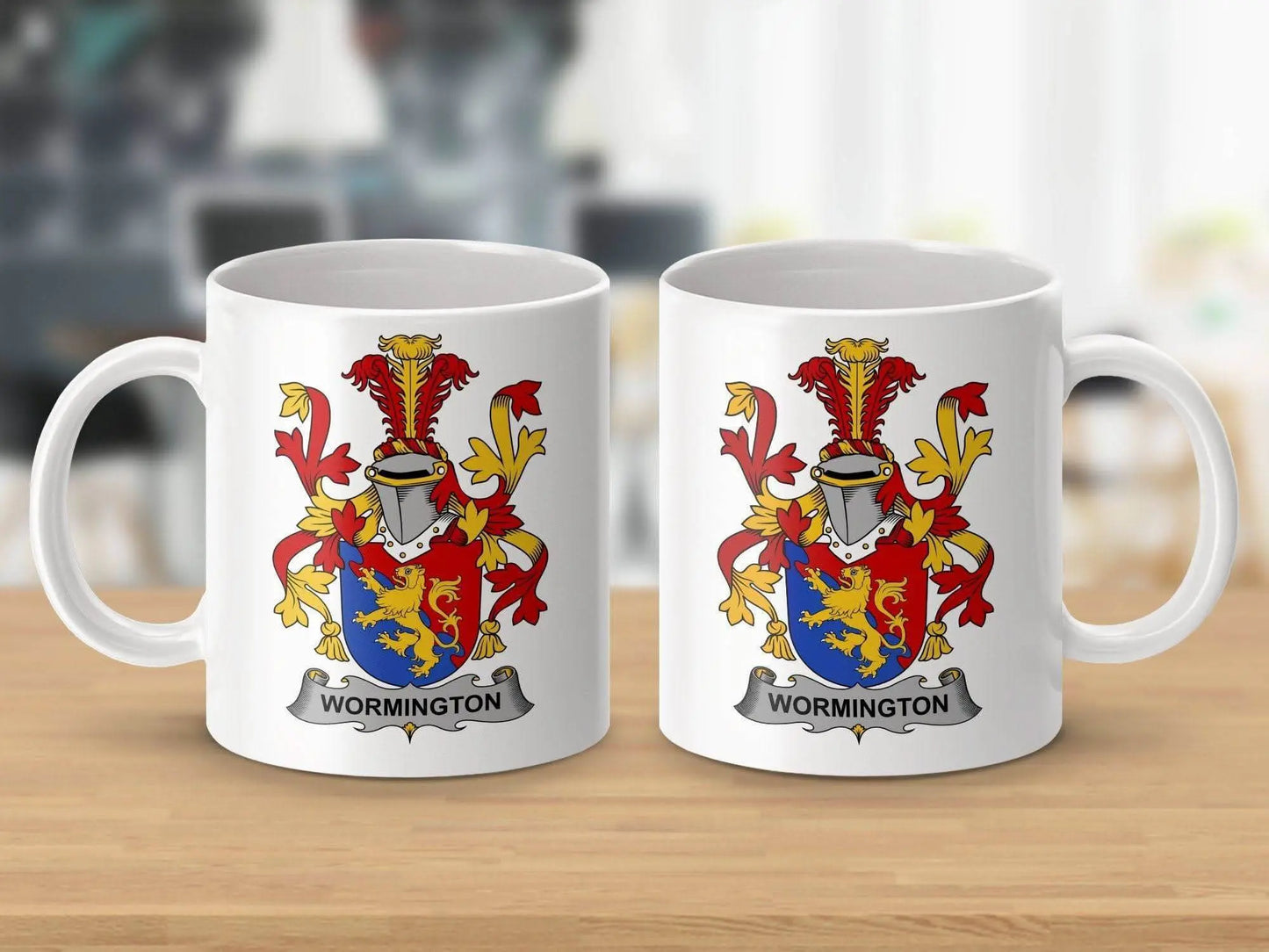 Wormington Family Crest Lion Shield Emblem Mug - Celtic Ancestry Gifts