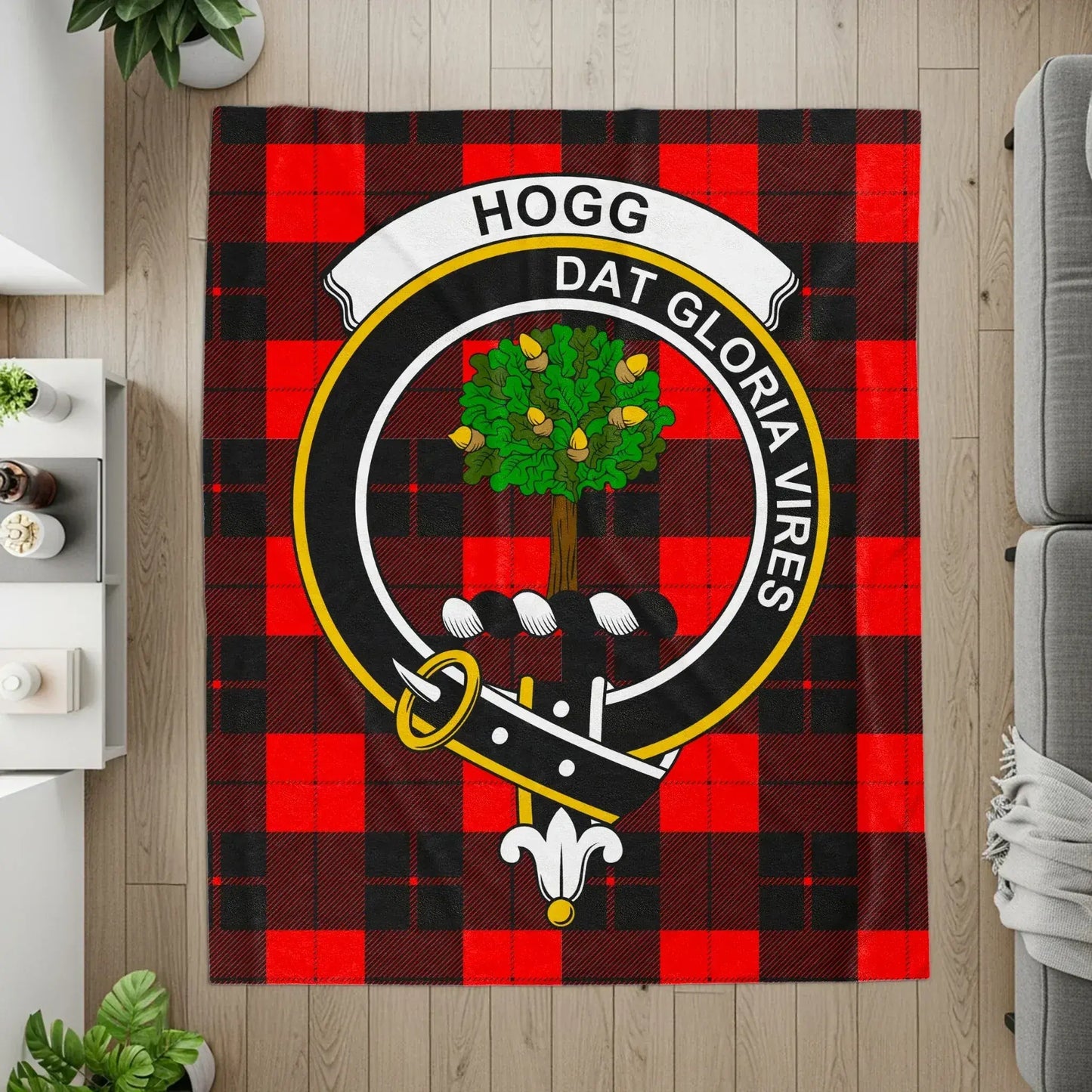 Hogg Clan Tartan Rug with Family Crest Design product