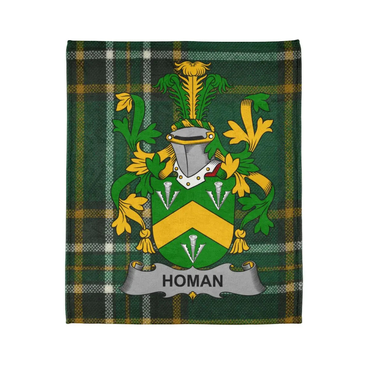 Homan Family Crest Coat of Arms Green Plaid Blanket product