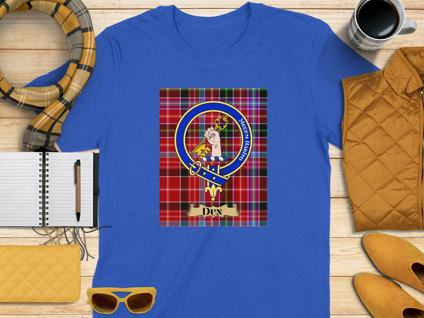 Scottish Clan Dunn Tartan Plaid T-shirt, Unisex Highland Graphics Tee, Vintage Style Family Crest, Casual Apparel