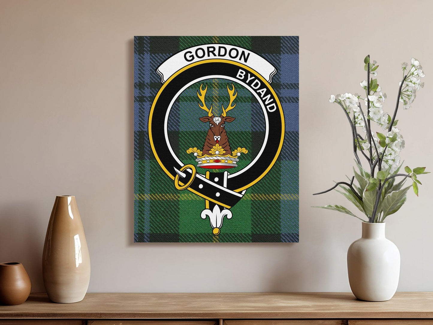 Gordon Scottish Tartan Crest Canvas - Celtic Ancestry Gifts