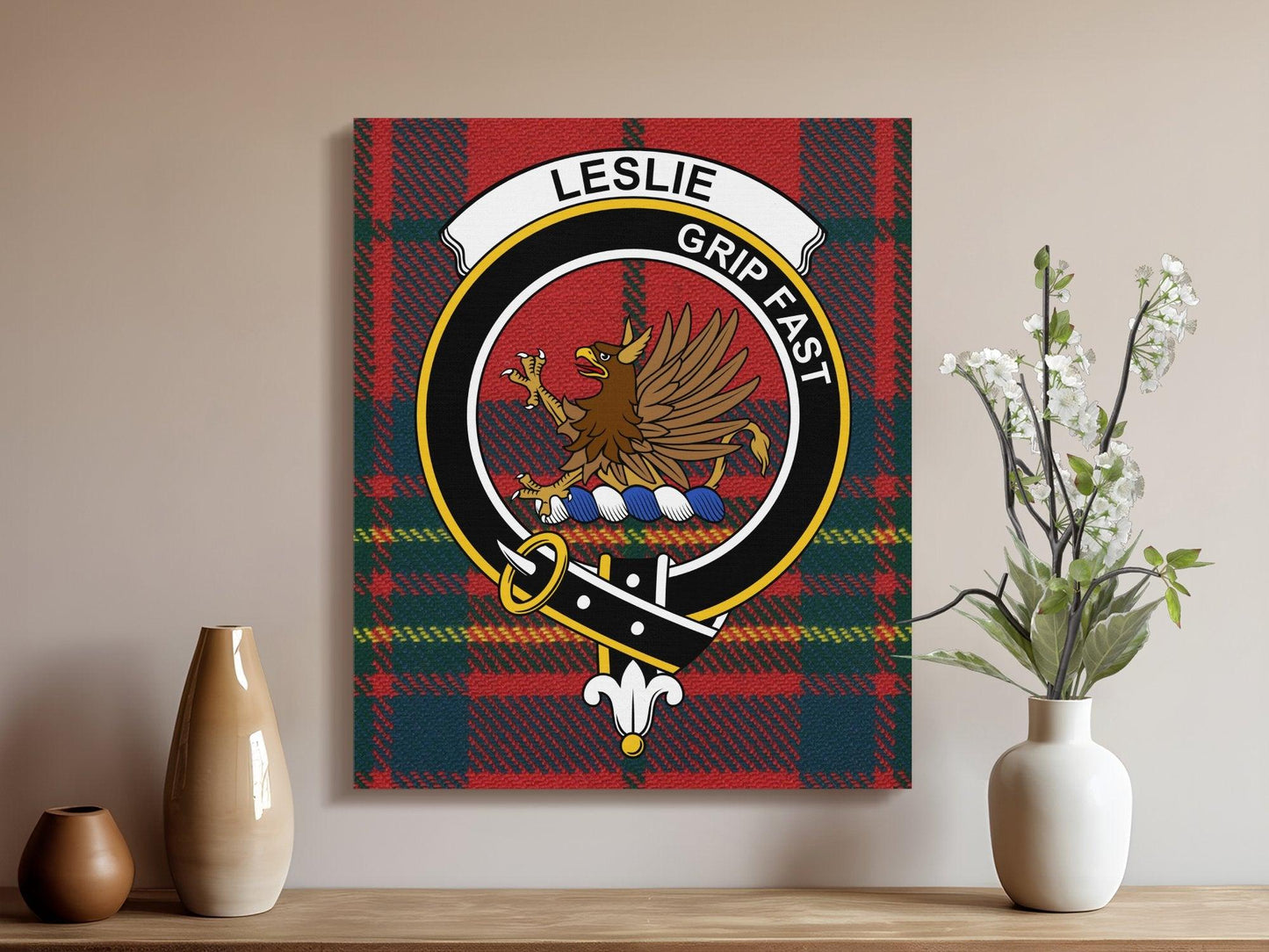 Clan Leslie Grip Fast Tartan Crest Print product