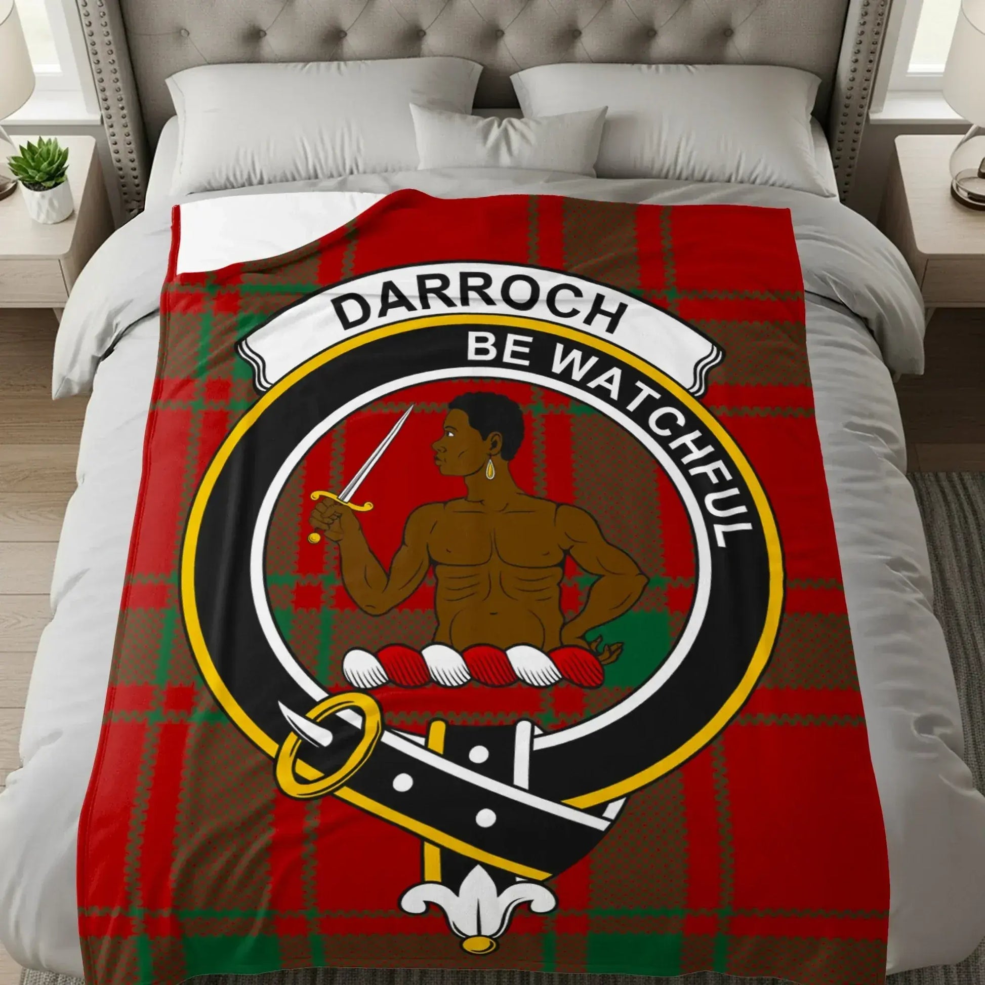 Darroch Clan Crest Be Watchful Tartan Blanket product