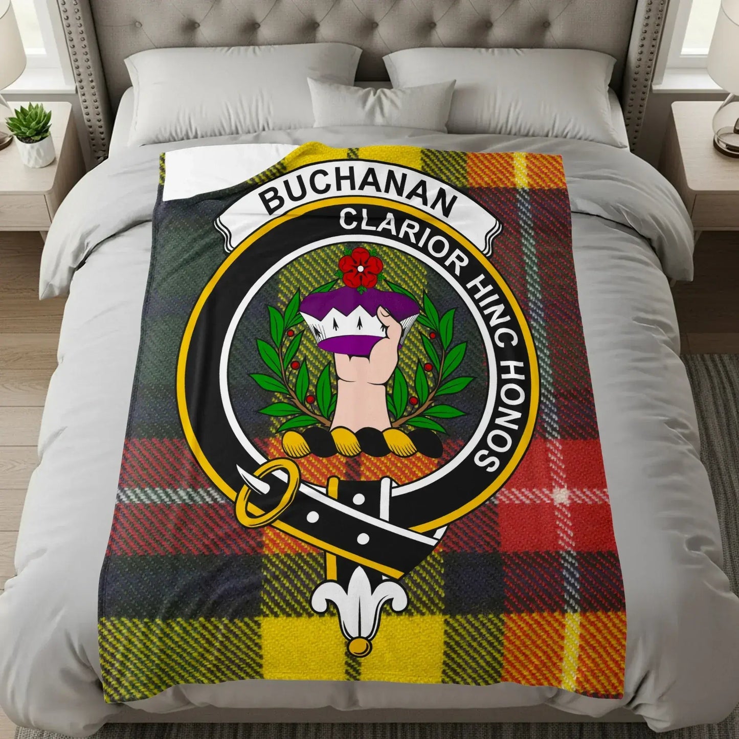 Buchanan Clan Crest Clarion Hinc Honos Blanket product
