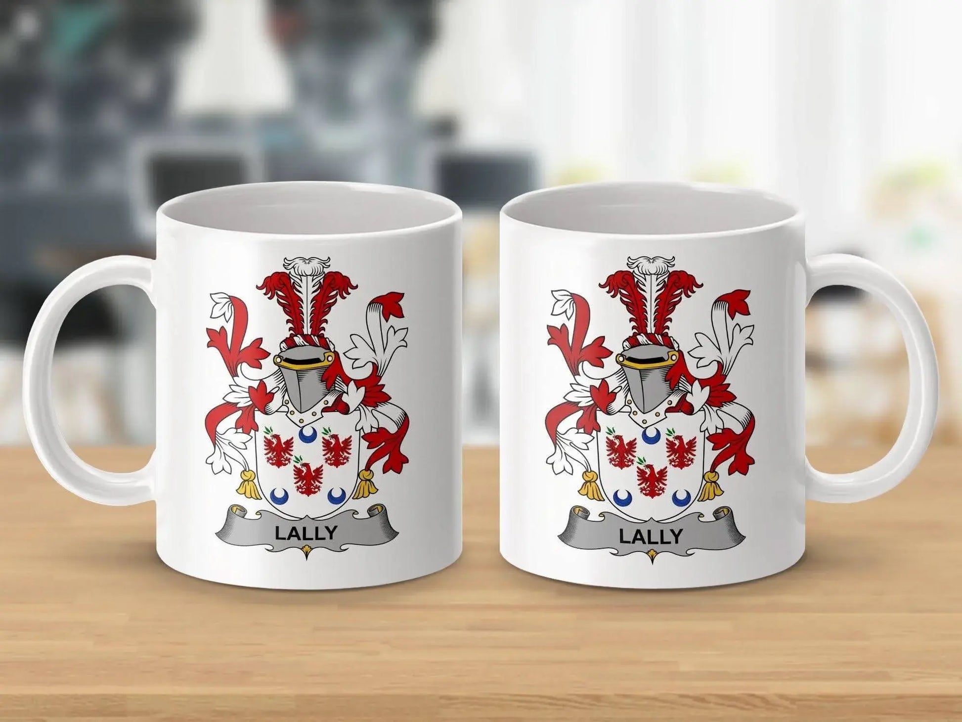 Lally Surname Irish Coat Of Arms Family Crest Heraldry Mug - Celtic Ancestry Gifts