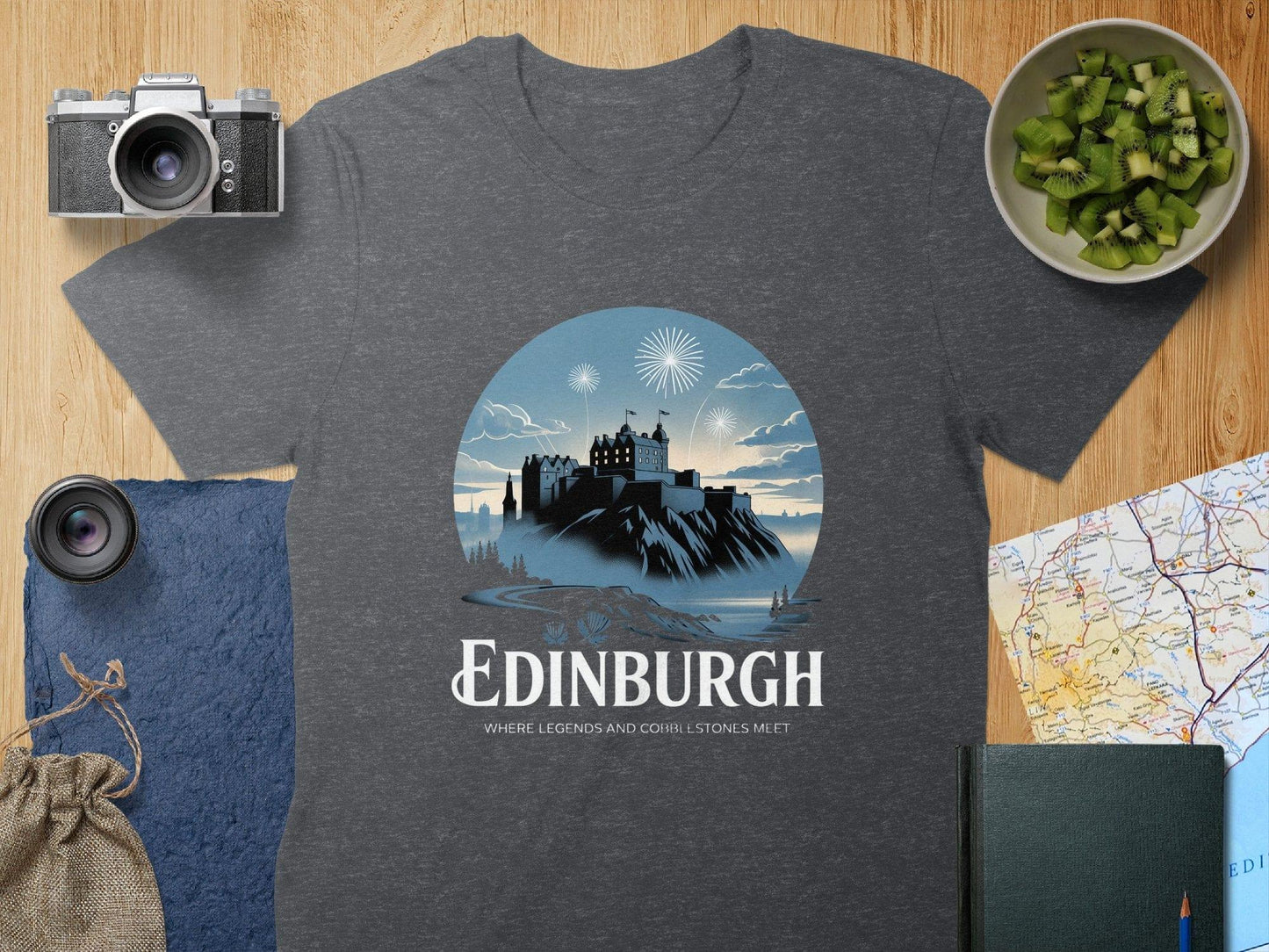 Edinburgh Castle Celebratory Skyline Graphic Shirt product type