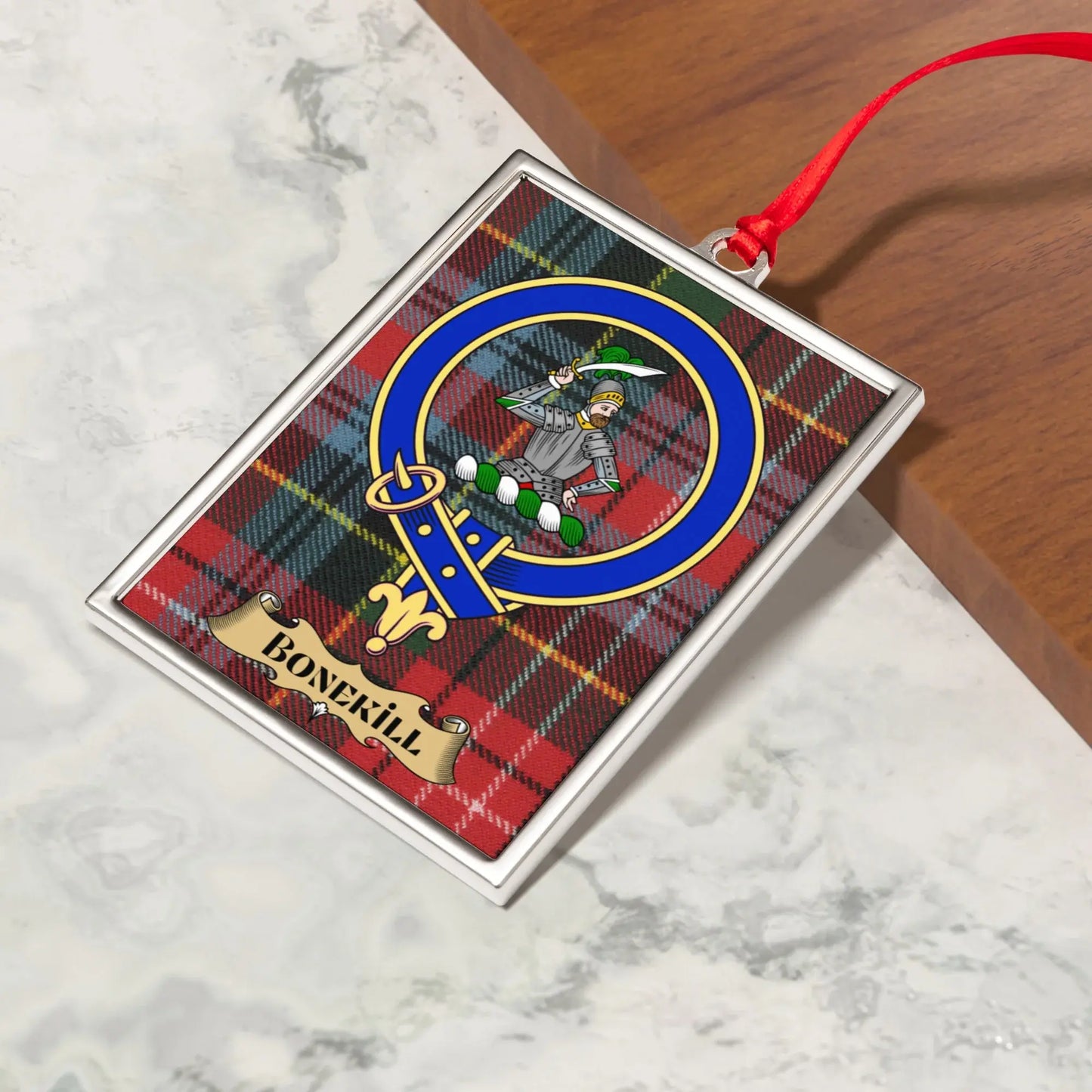 Clan Bonehill Tartan Plaid Crest Ornament product