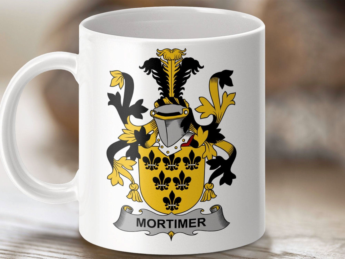 Mortimer Family Crest Heraldic Coat of Arms Mug - Celtic Ancestry Gifts