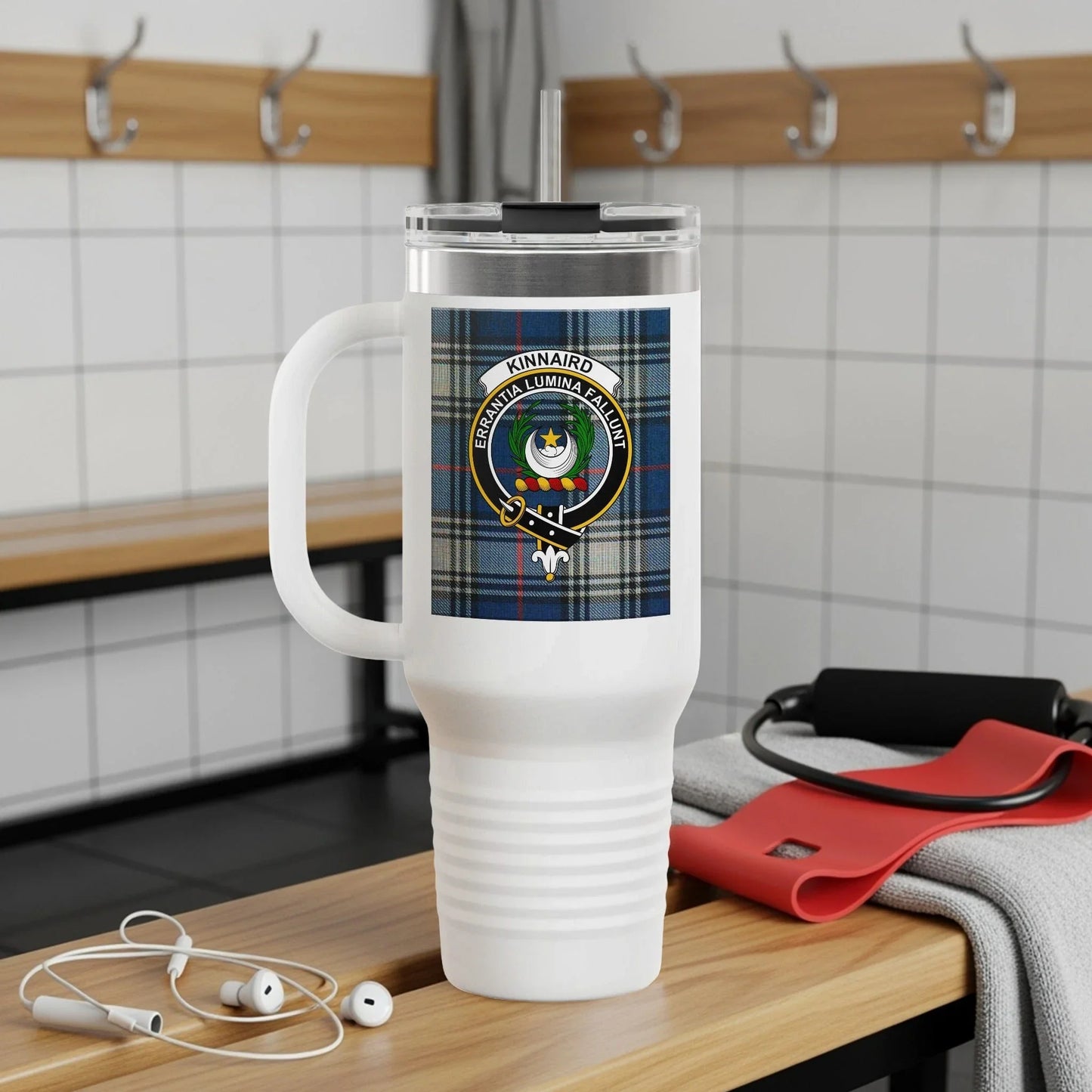 Kinnaird Lumina Tuoveria Crest on Plaid Travel Mug product