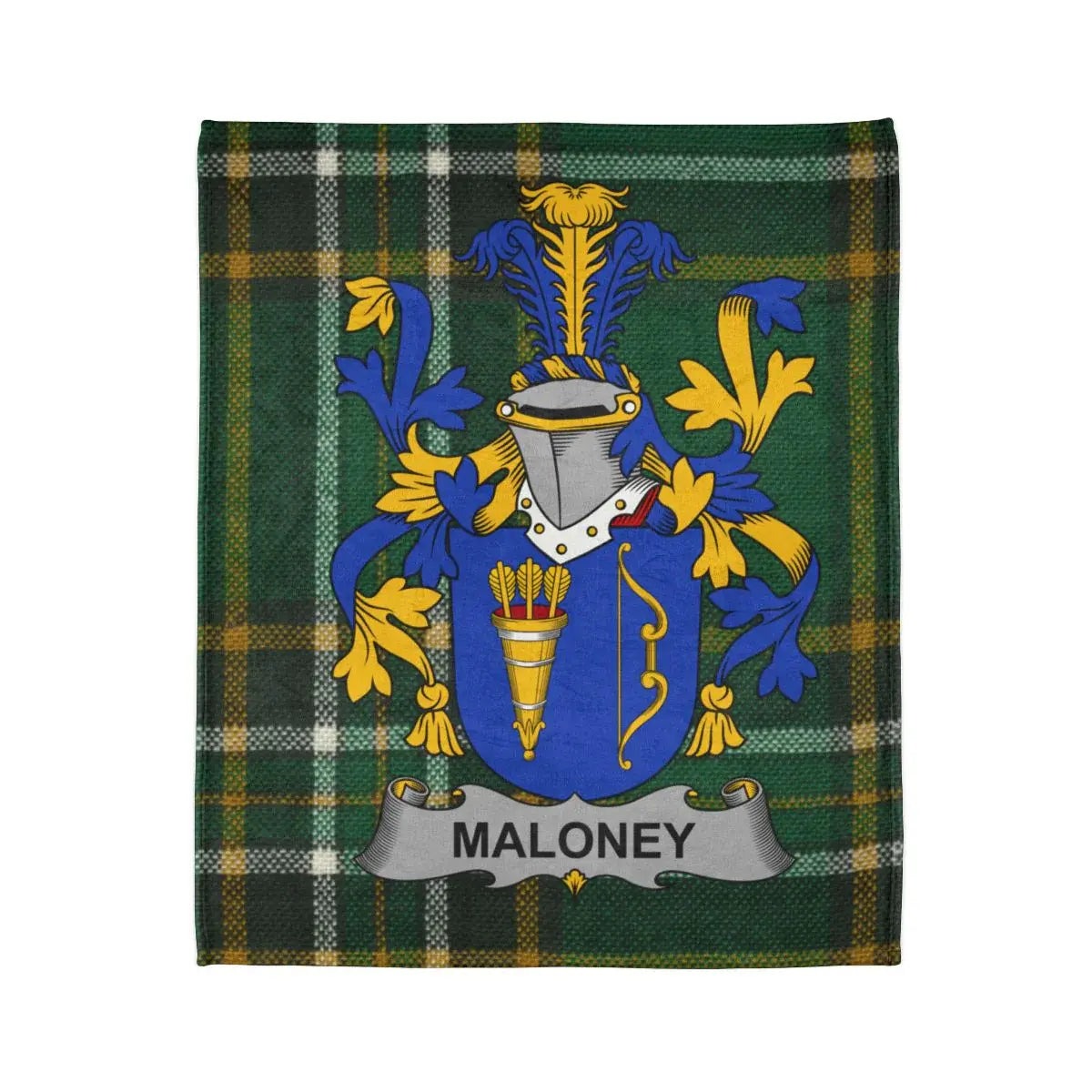 Maloney Family Crest on Green Plaid Blanket product type