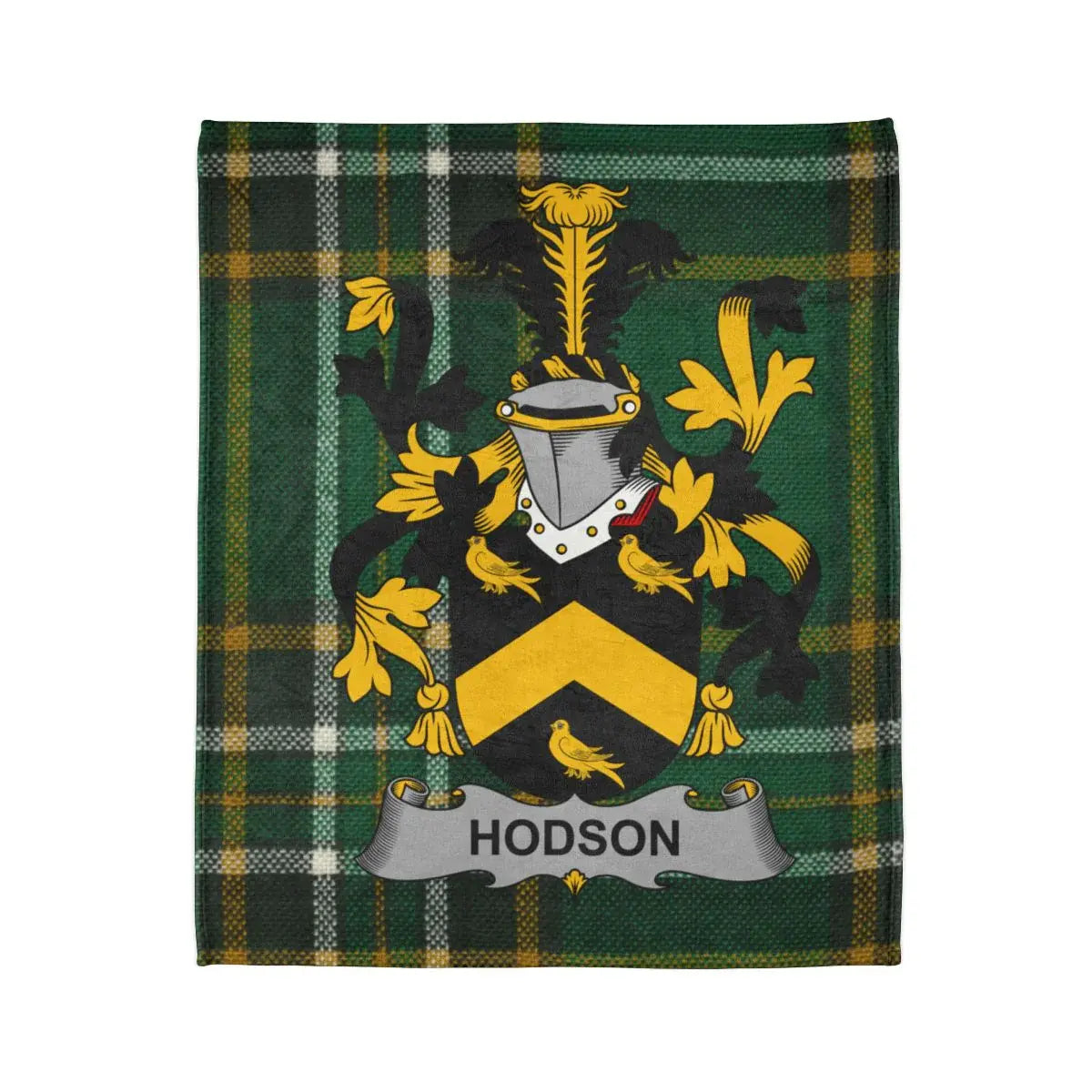 Hodson Family Crest Green Plaid Background Product