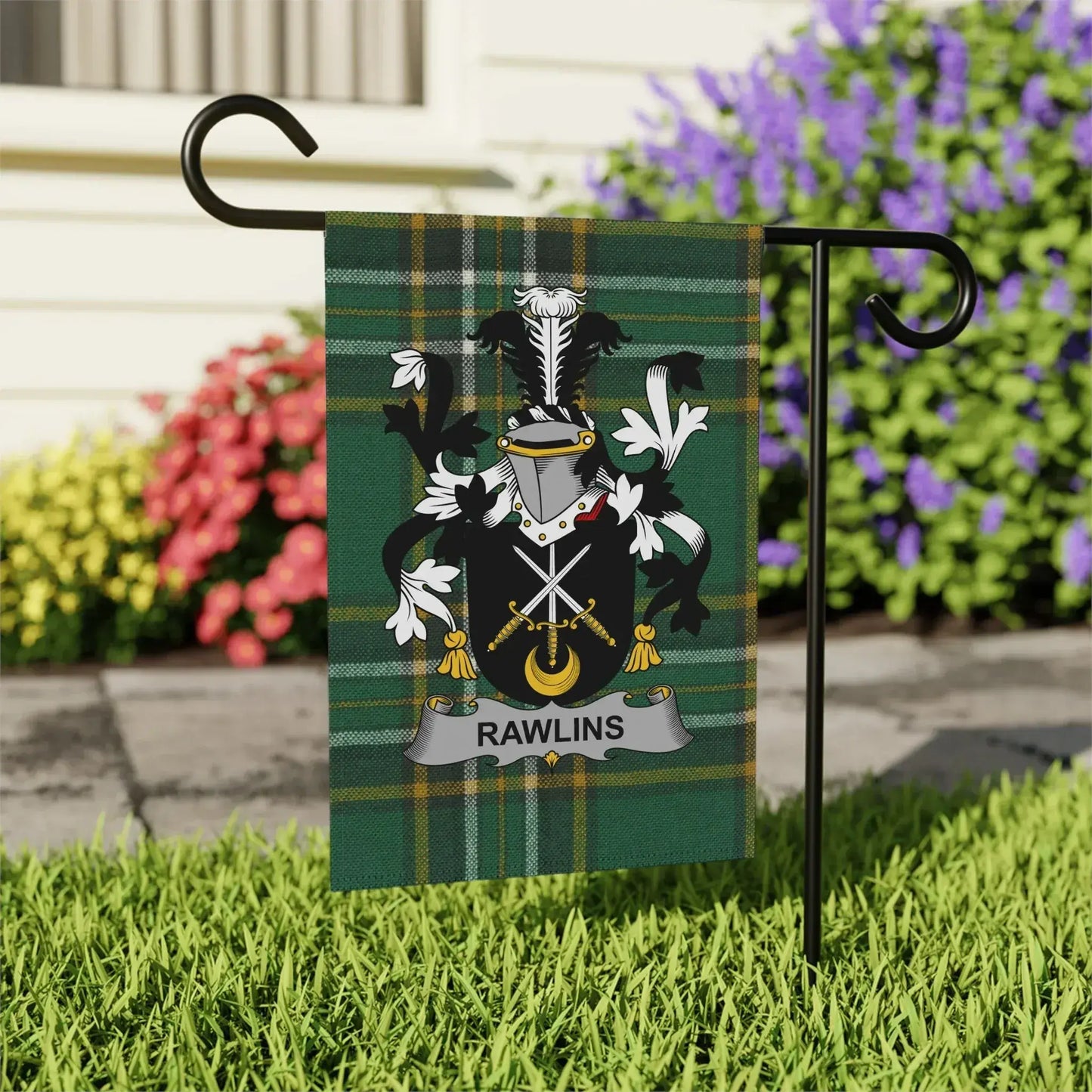Rawlins Family Crest Garden Flag product