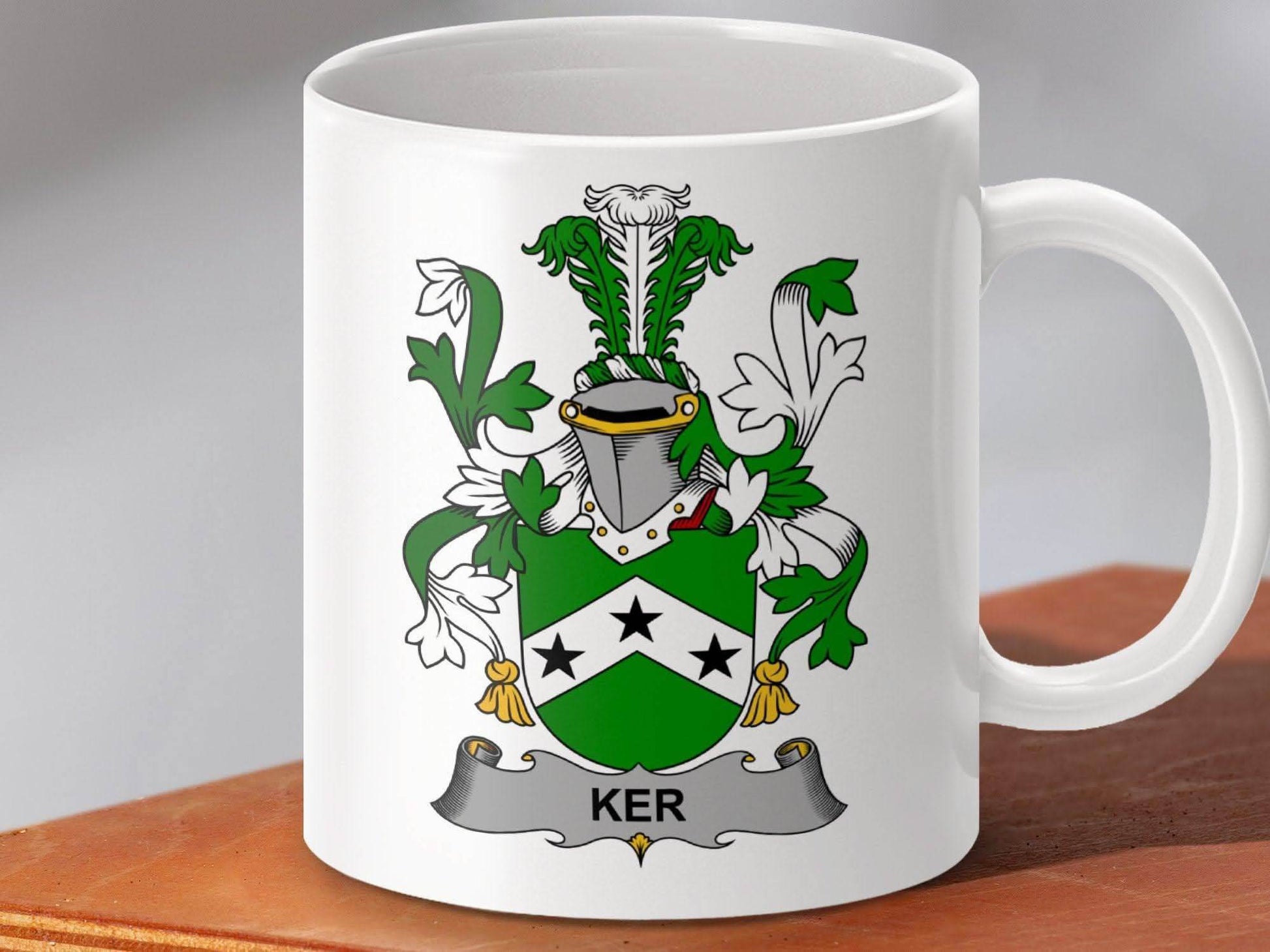 Ker Irish Surname Coat Family Crest Heraldry Heritage Mug - Celtic Ancestry Gifts