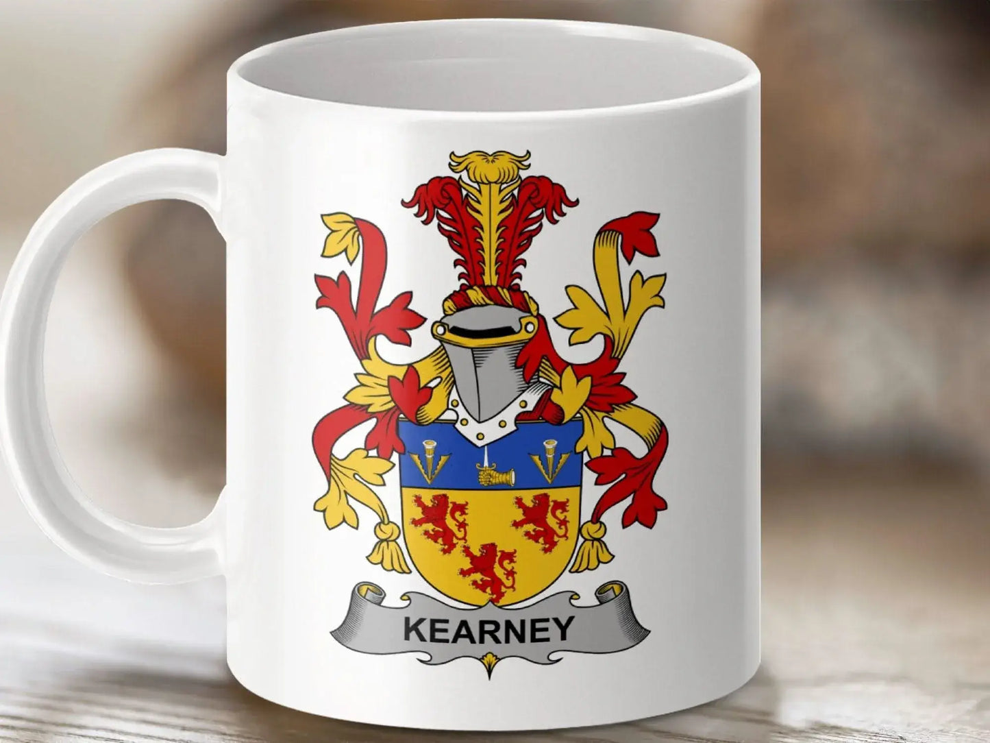Kearney Irish Surname Coat of Arms Family Crest Heritage Mug - Celtic Ancestry Gifts