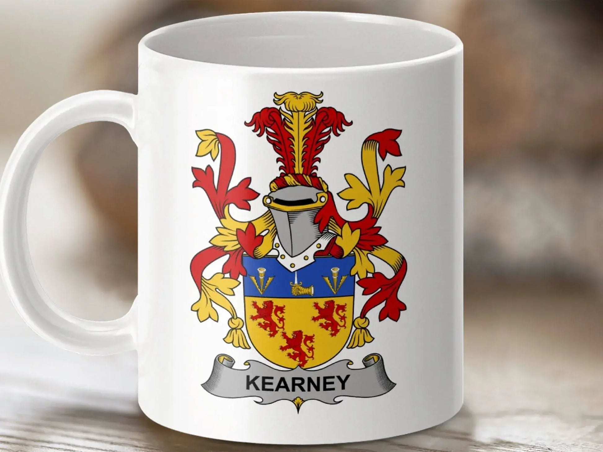Kearney Irish Surname Coat of Arms Family Crest Heritage Mug - Celtic Ancestry Gifts