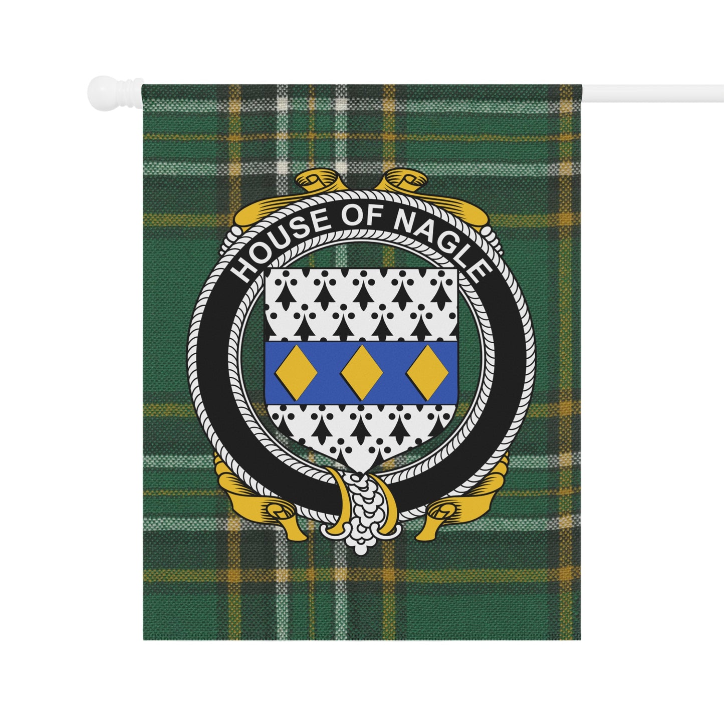 House of Nagle Emblem on Plaid Background Flag Decor