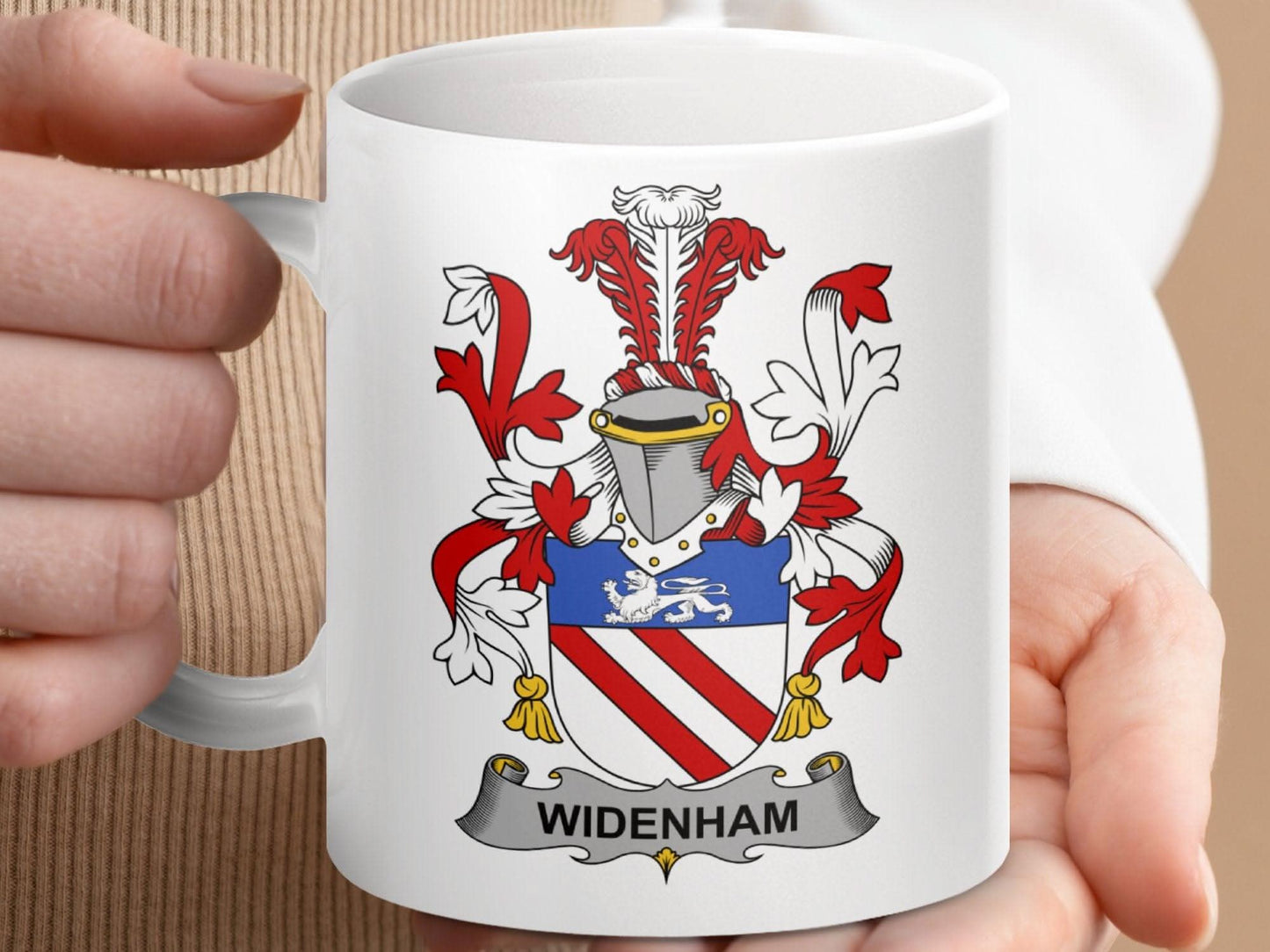 Widenham Surname Family Crest Coat of Arms mug - Celtic Ancestry Gifts