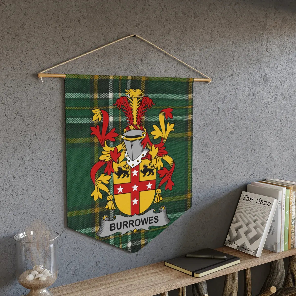 Burrowes Family Crest Plaid Tapestry for Home Decoration