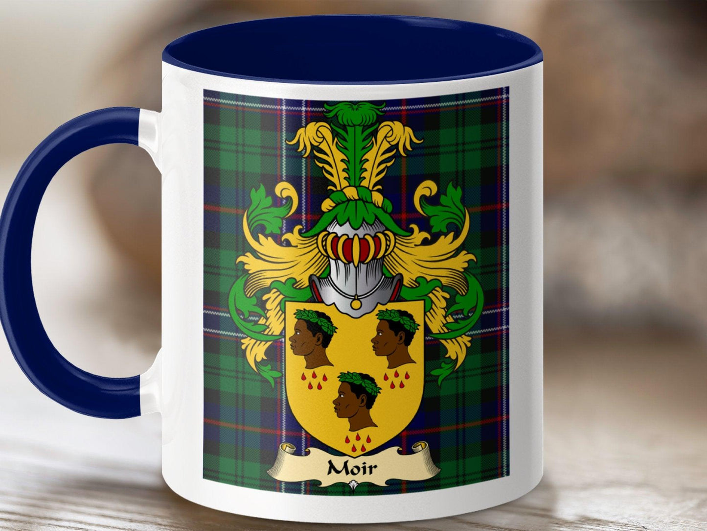Moir Clan Surname Coat Of Arms Tartan Mug - Celtic Ancestry Gifts