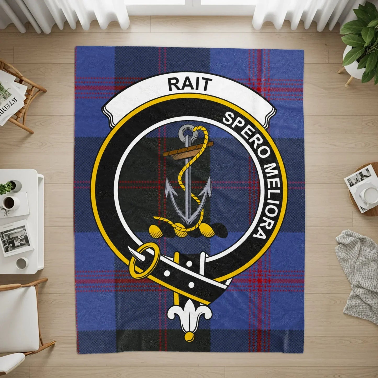 Clan Rait Tartan Plaid Crest Rug for Living Room product type