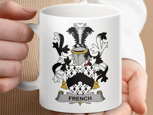 French Surname Irish Family Crest Design Mug - Celtic Ancestry Gifts