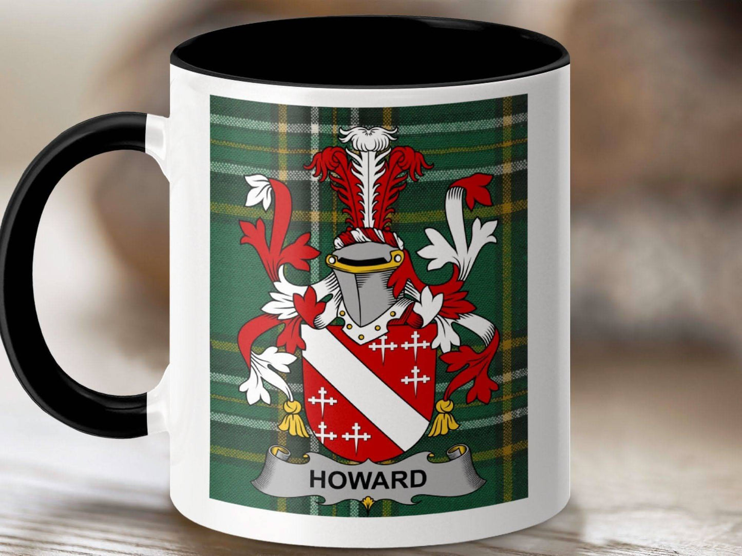 Howard Surname Family Crest Irish Tartan Mug - Celtic Ancestry Gifts