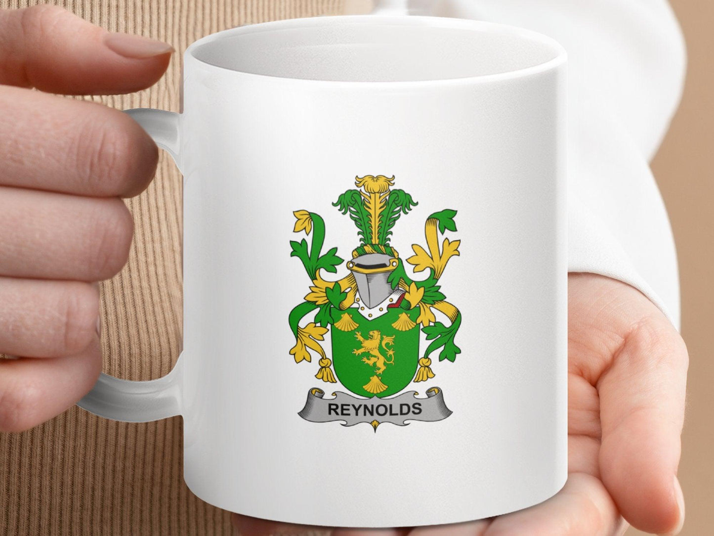 Reynolds Family Crest Coat of Arms Design Mug - Celtic Ancestry Gifts
