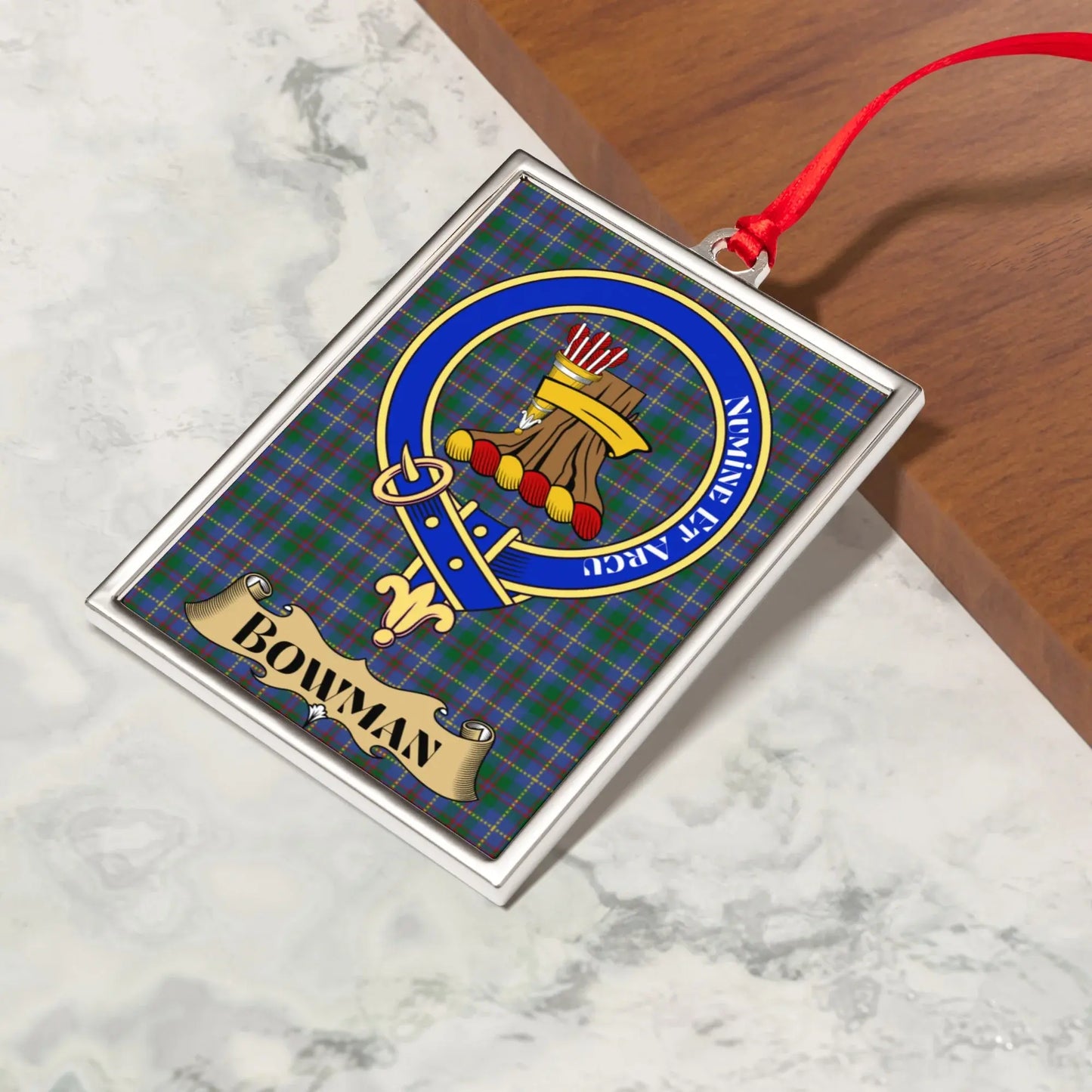 Custom Bowman Family Crest Plaid Pattern Ornament product