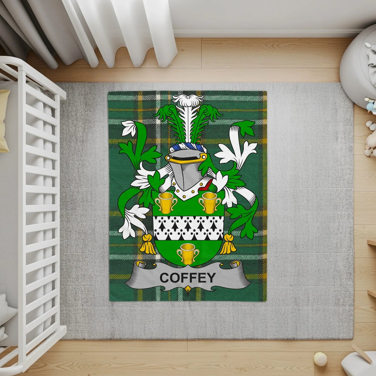 Custom Green Plaid Personalized Family Name Rug product