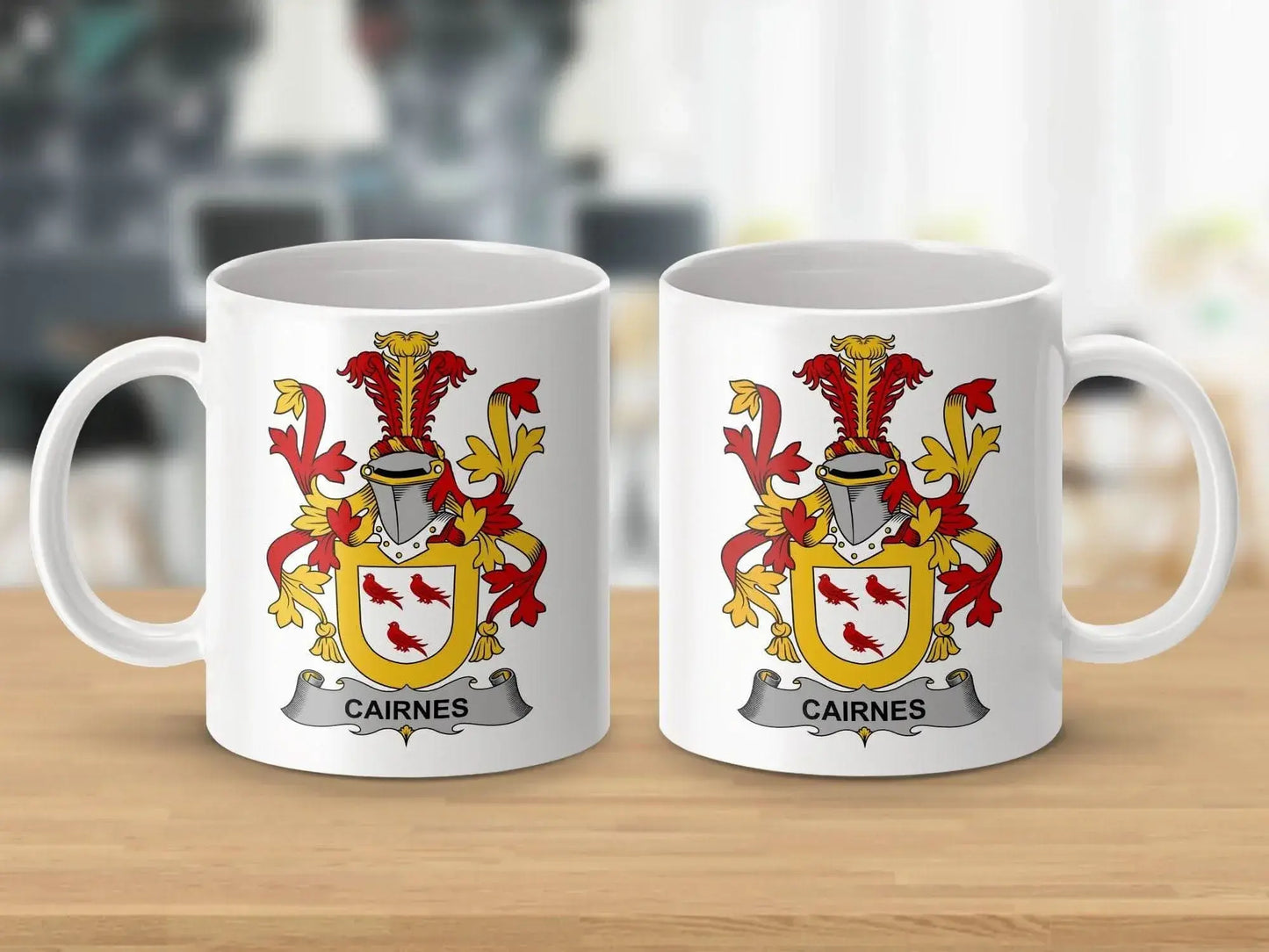 Cairnes Irish Surname Family Crest Heraldry on both sides mug - Celtic Ancestry Gifts