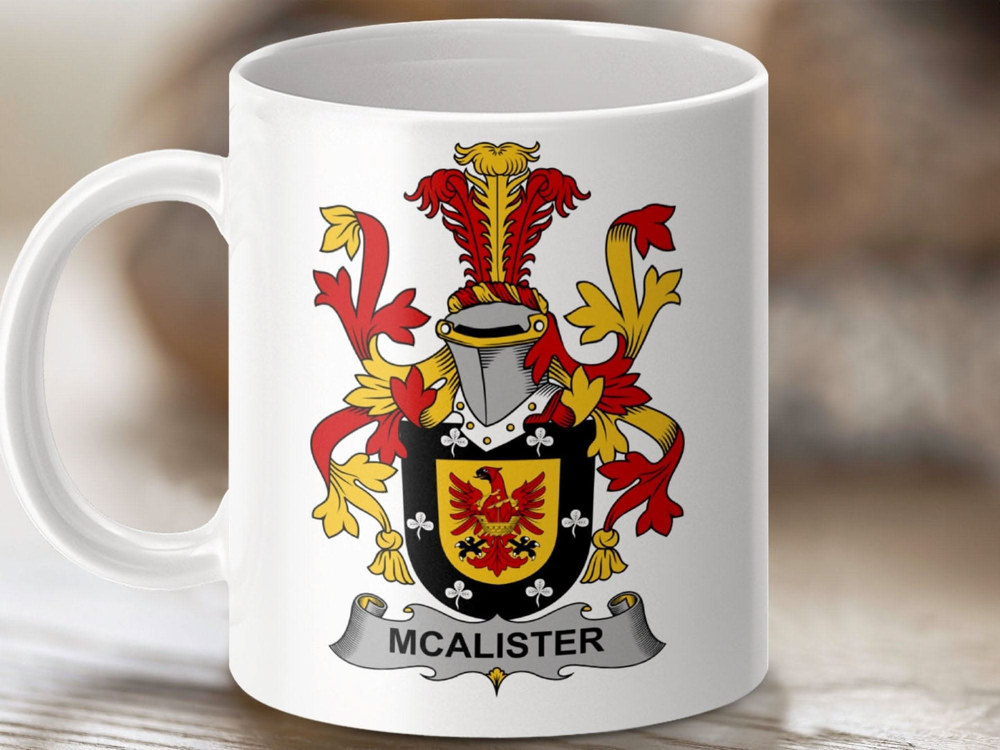 McAlister Surname Irish Family Crest Heraldry Gift Mug - Celtic Ancestry Gifts