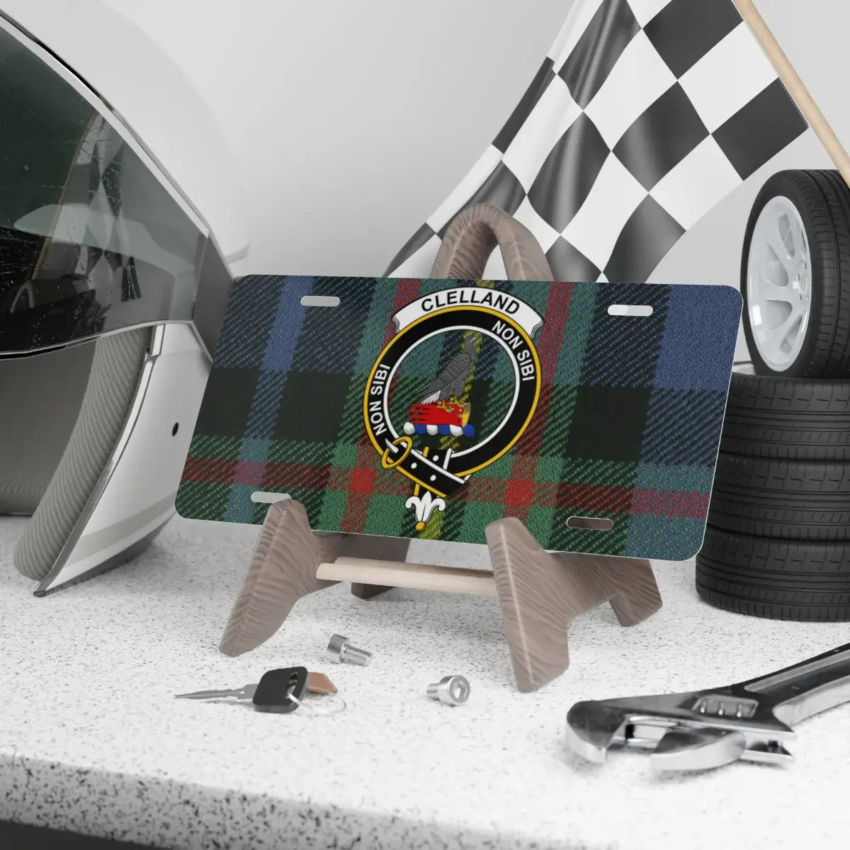 Clelland Clan Crest Tartan Design License Plate product