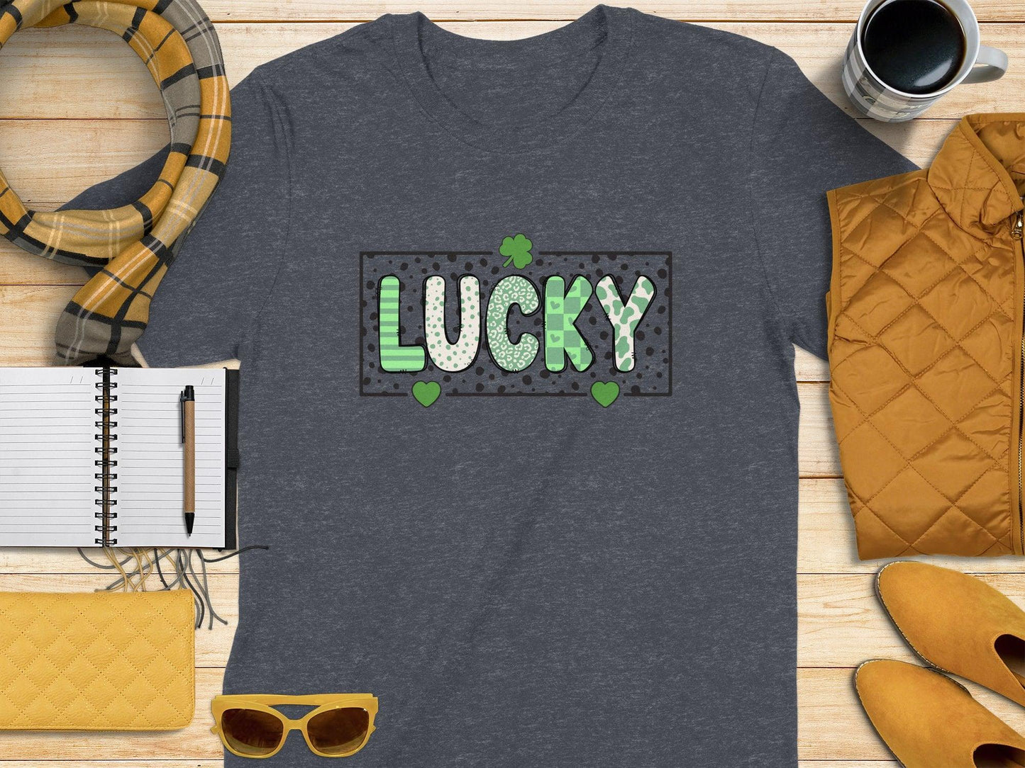 Lucky with Green Hearts and Clover Graphic T-shirt - Celtic Ancestry Gifts