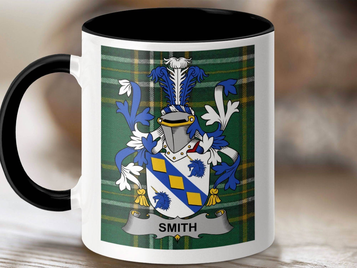 Smith Surname Family Crest Irish Tartan Mug - Celtic Ancestry Gifts