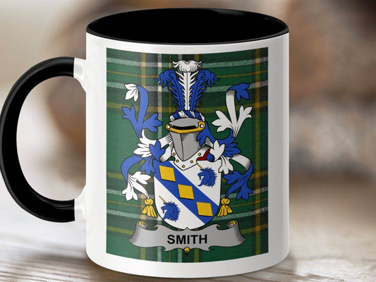 Smith Surname Family Crest Irish Tartan Mug - Celtic Ancestry Gifts