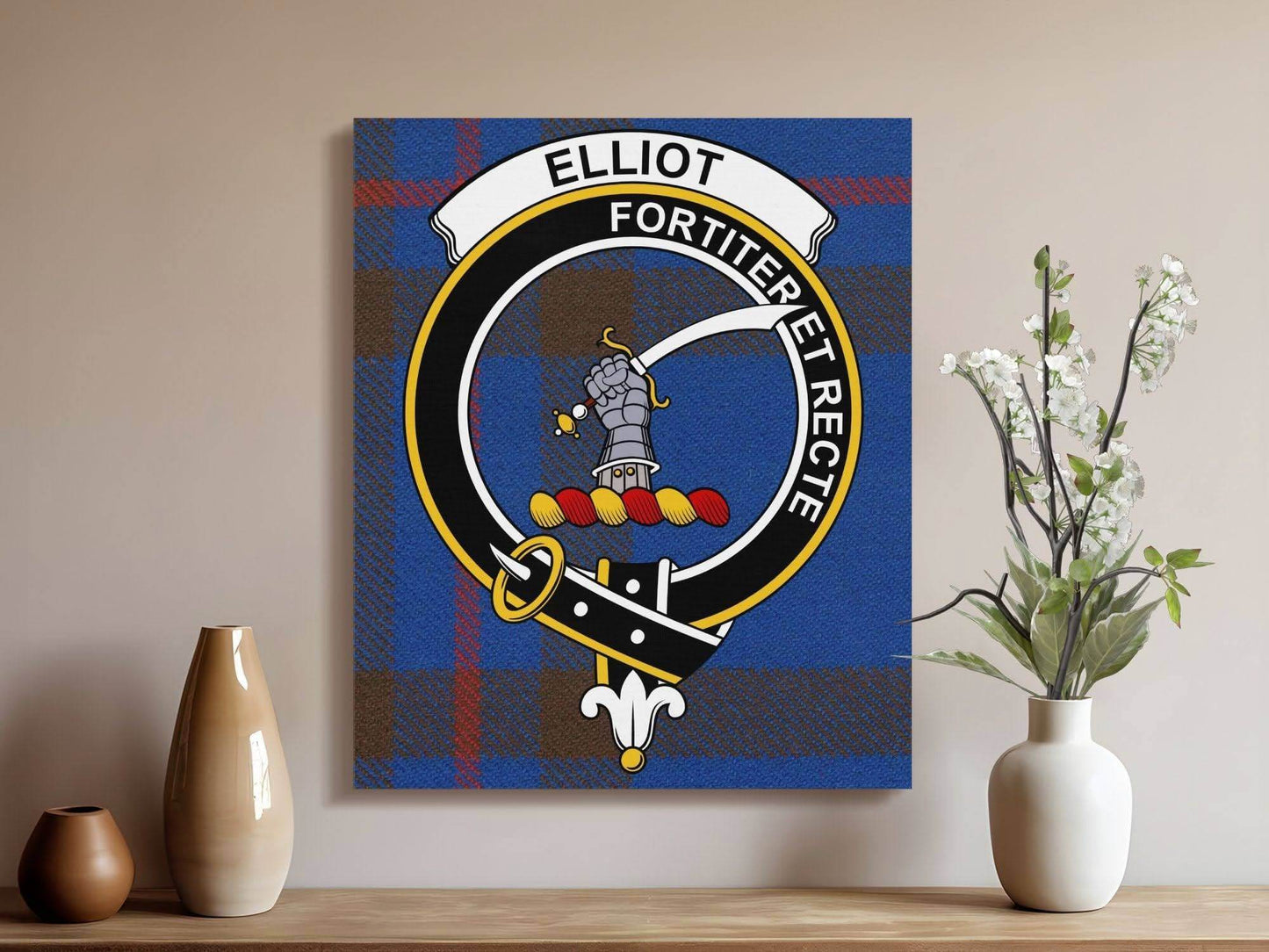 Elliot Scottish Clan Crest Tartan Poster Canvas Wrap - Celtic Ancestry Gifts