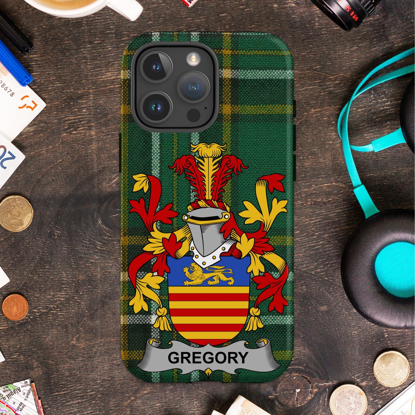 Personalized Coat of Arms Green Tartan Phone Case product