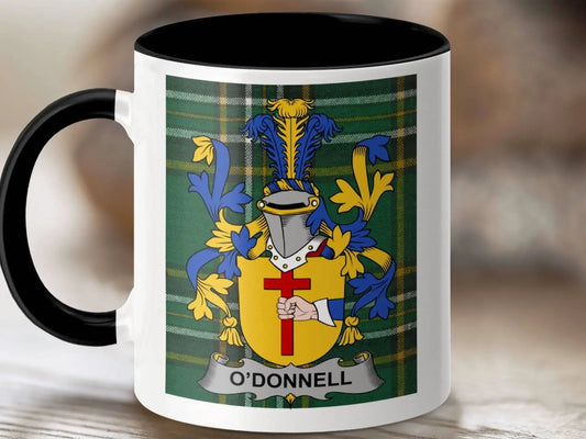 O'Donnell Surname Family Crest Irish Tartan Mug - Celtic Ancestry Gifts
