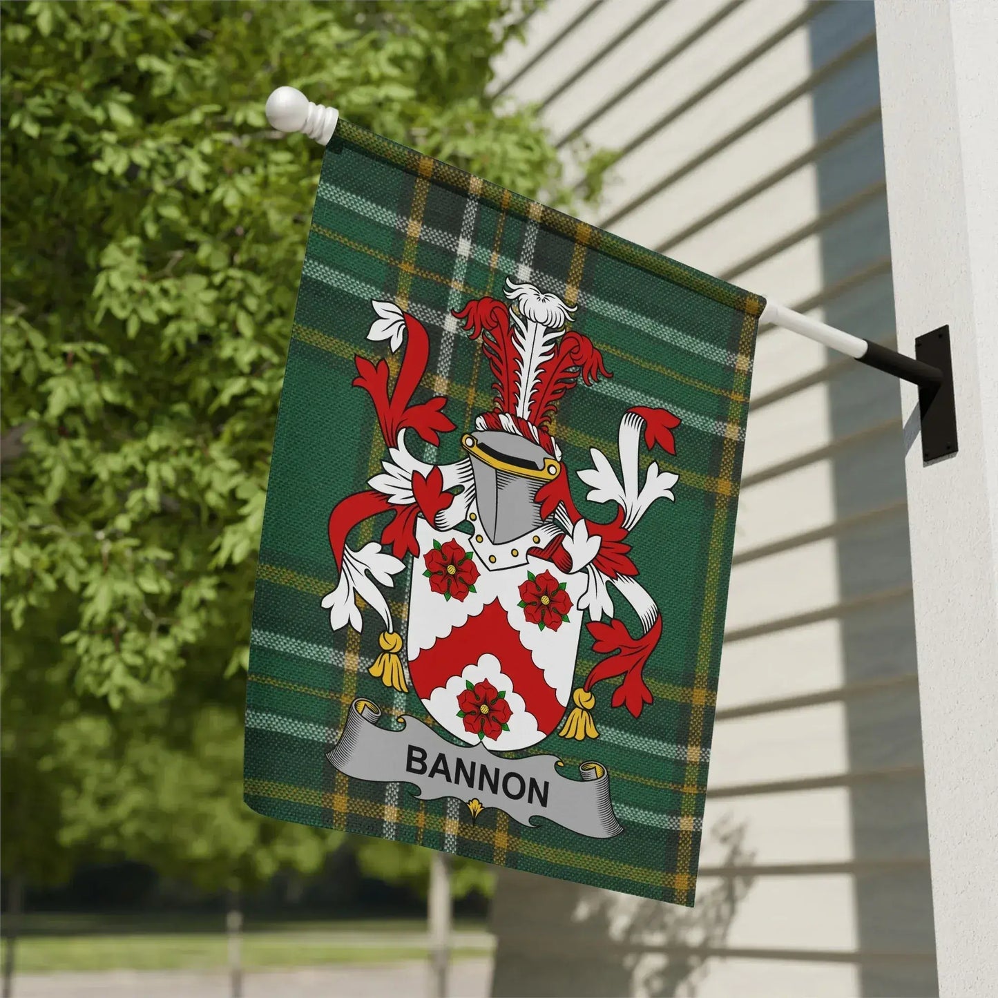 Bannon Family Crest Plaid Garden Flag Product
