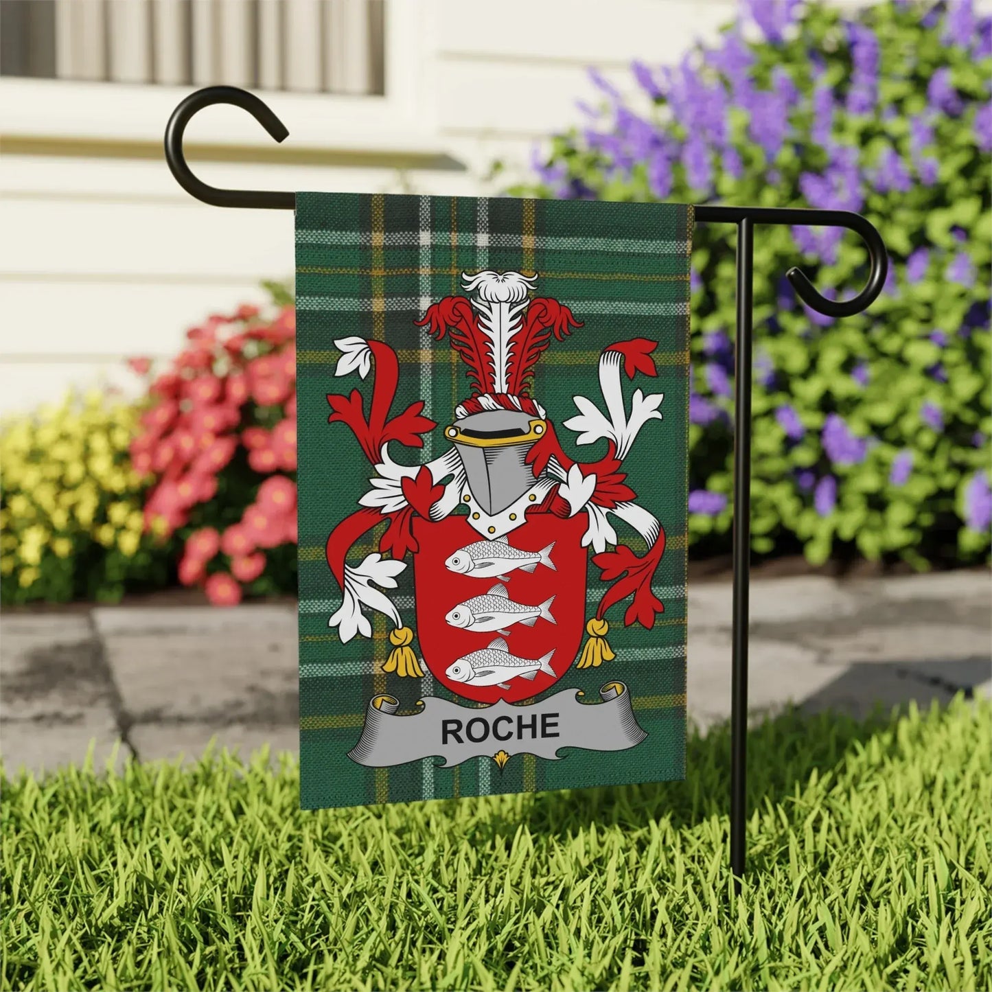Roche Crest Emblem Garden Flag Vibrant Outdoor Decor product type