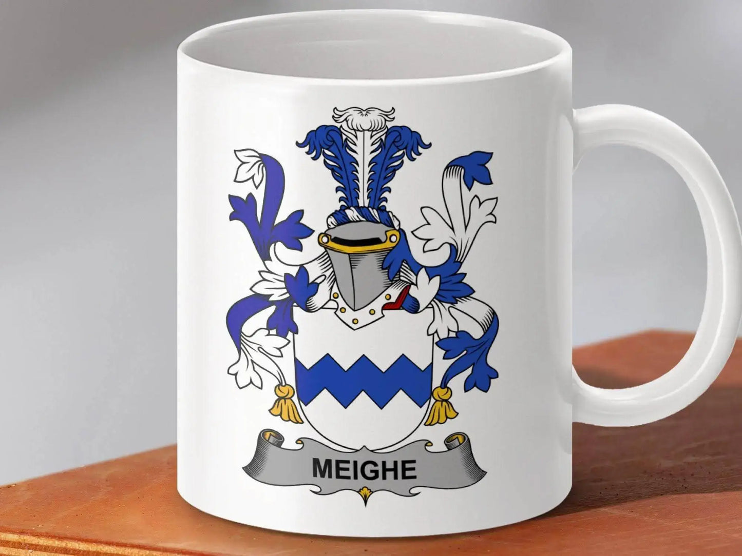 Meighe Surname Irish Family Crest Mug - Celtic Ancestry Gifts