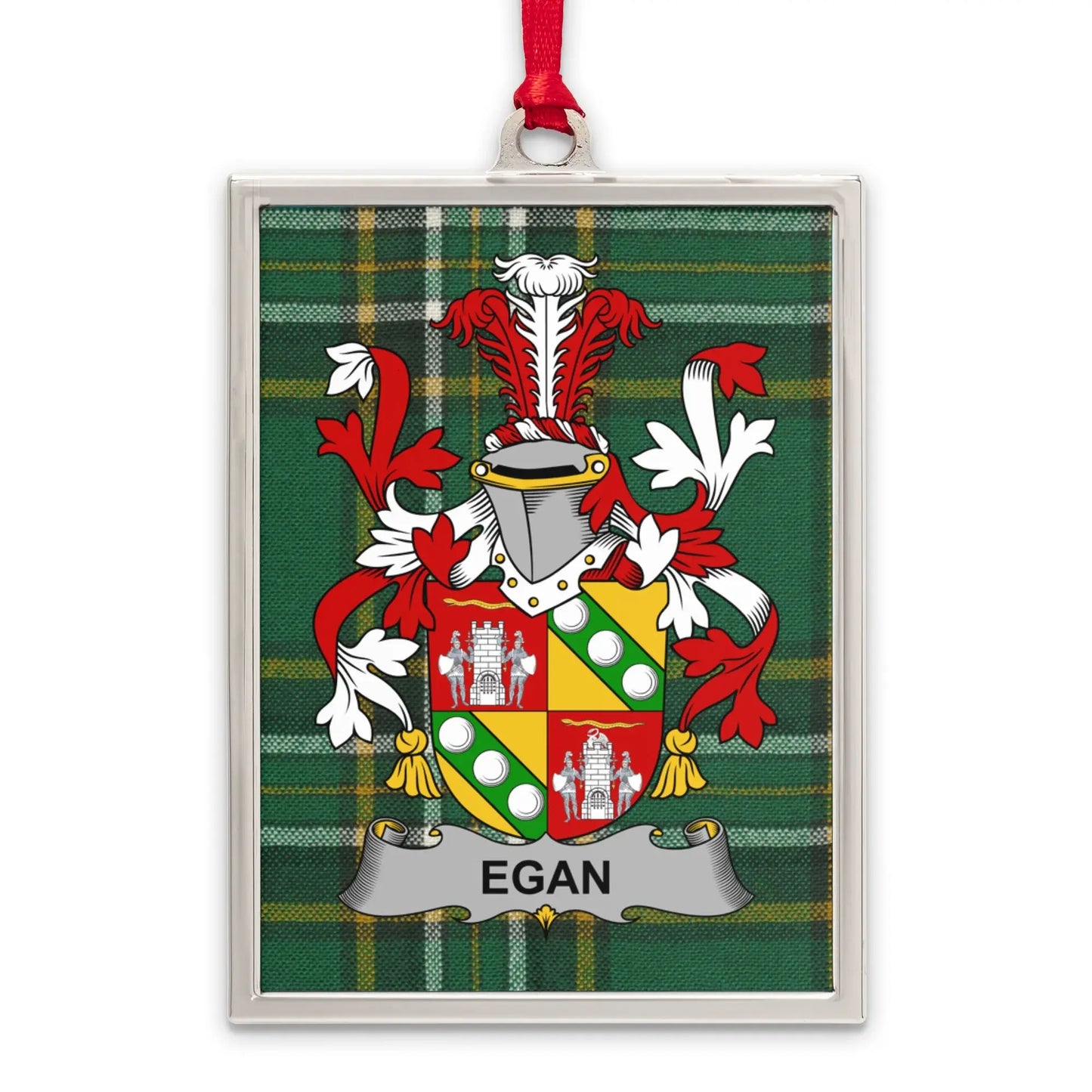 Egan Coat of Arms and Plaid Background Ornament product