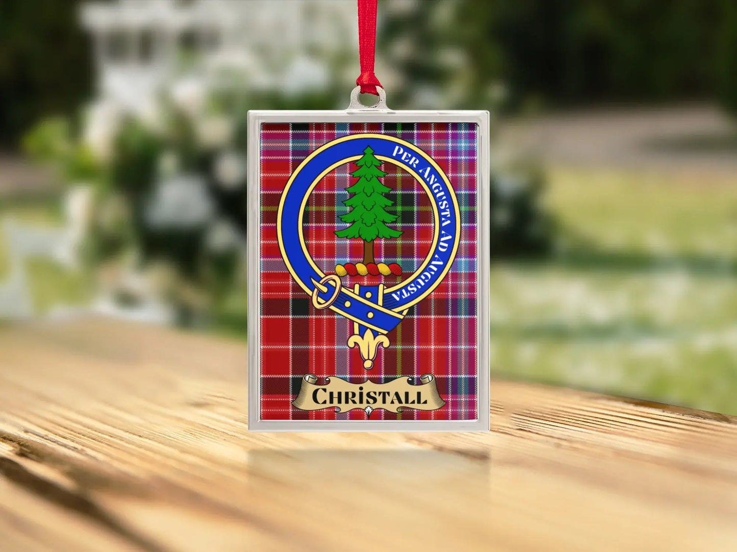 Personalized Red Tartan Plaid Family Crest Ornament product