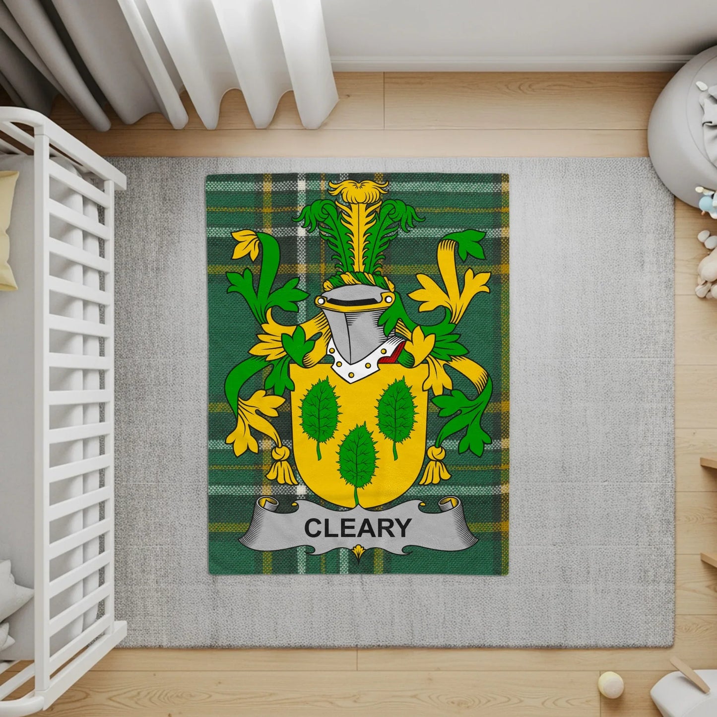 Cleary Family Crest Green and Yellow Rug product