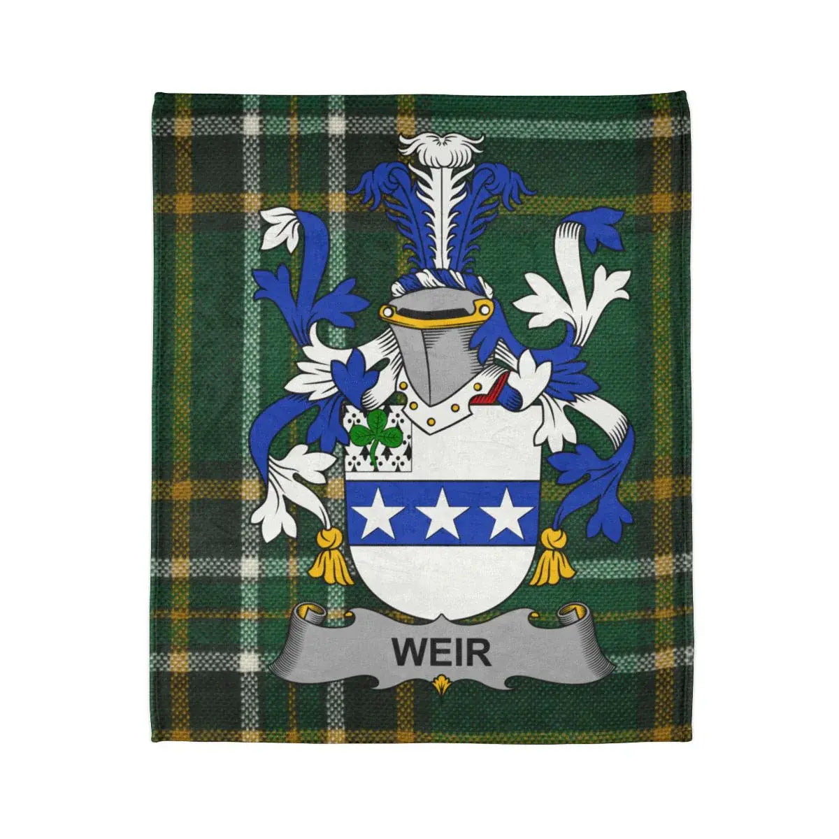 Weir Family Crest on Tartan Background Blanket product