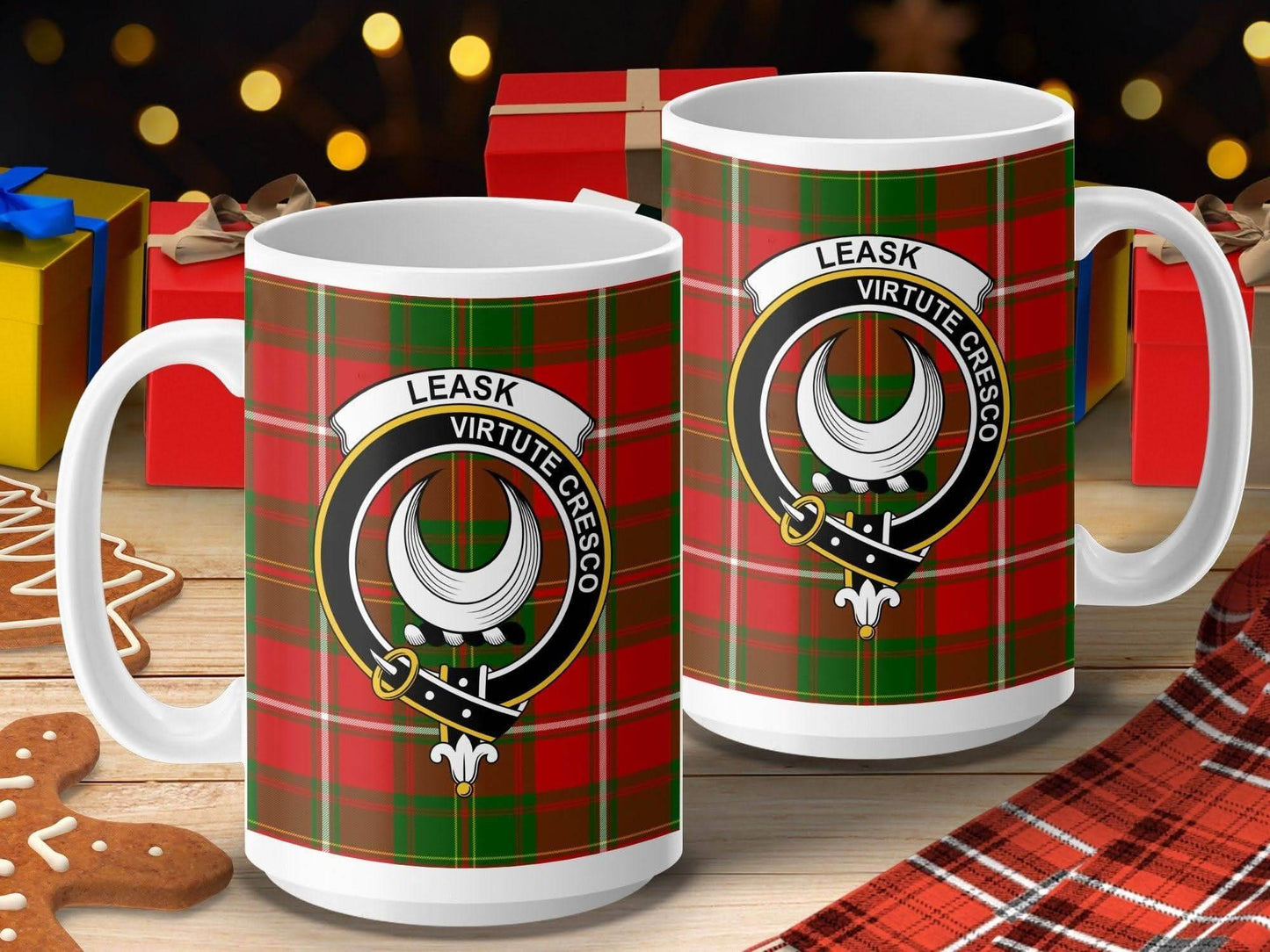 Festive Tartan Personalized Leask Clan Mug product