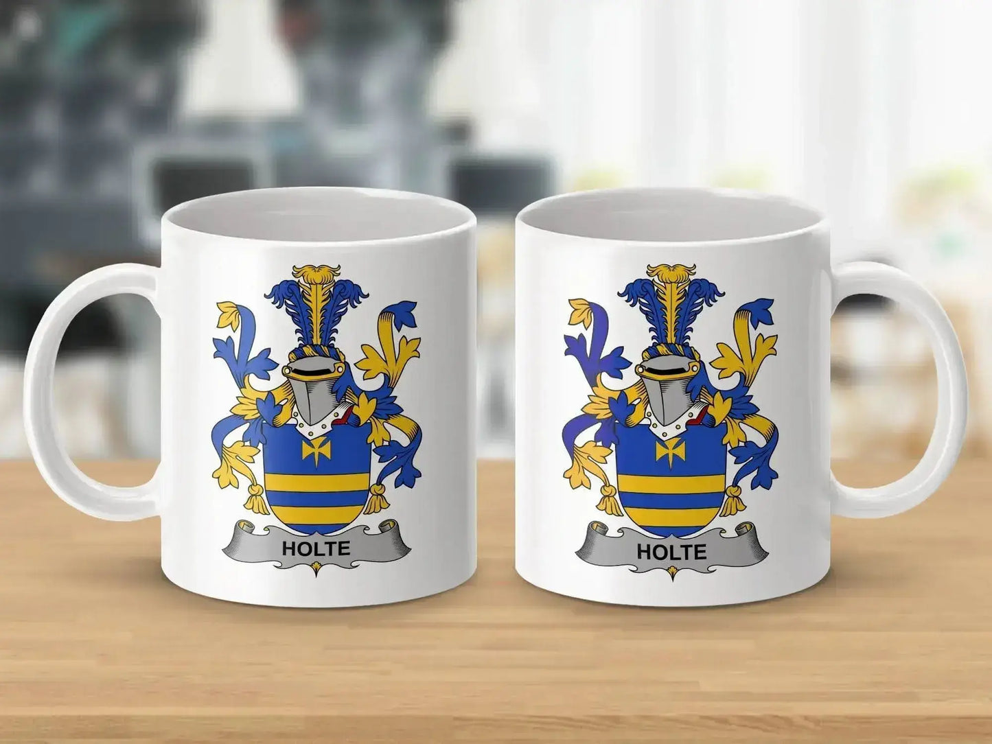 Holte Surname Irish Family Crest Design 11 oz ceramic mug - Celtic Ancestry Gifts