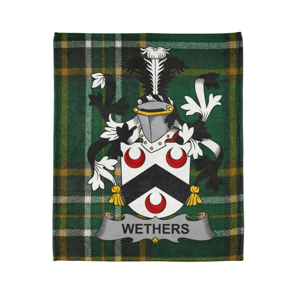 Wethers Family Crest on Green Plaid Background product