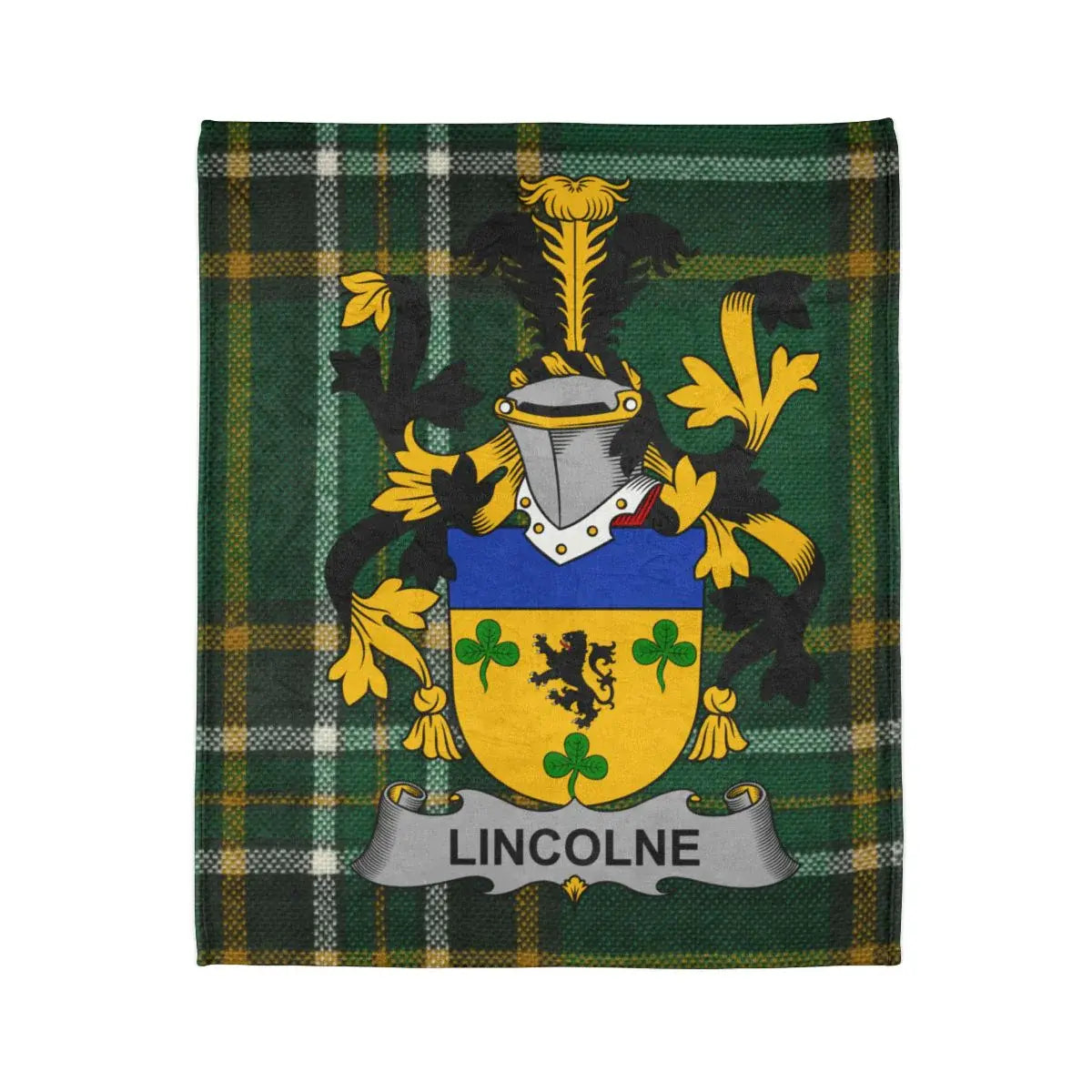 Personalized Lincoln Coat of Arms Green Plaid Blanket product type