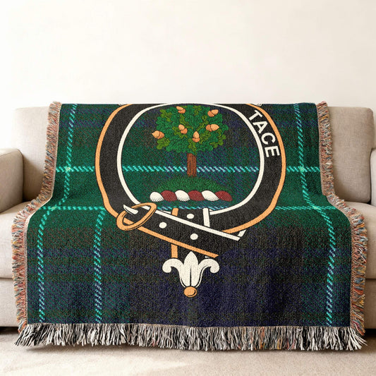 Clan Crest Tartan Throw Blanket with Detailed Design